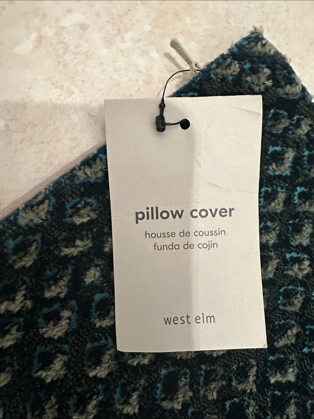 West elm Blue Patterned Decorative Throw Pillow Cover - Home Accents